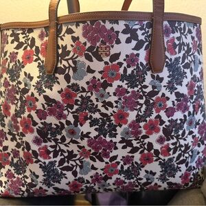 Tory Burch Multicolor Floral Tote with Brown Handles